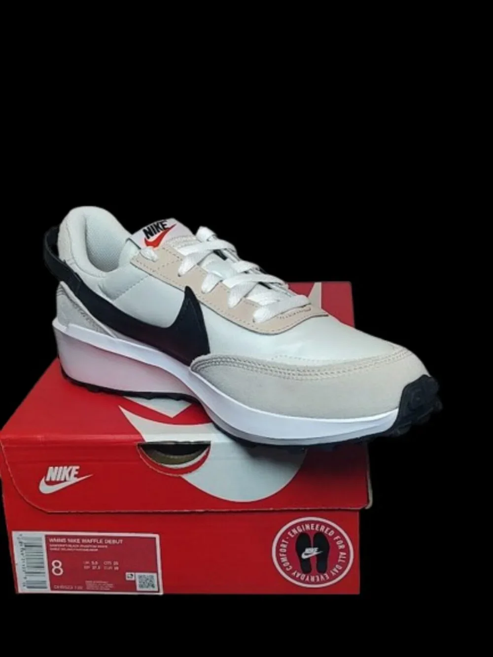 Nike Waffle Debut Sanddrift Black White DH9523-102 Women’s Size 8 Sneakers